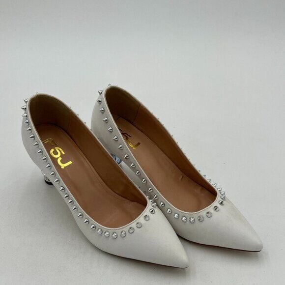 FSJ Women Bridal Pointed Toe Chunky Block High Heel Crystal Pumps Wedding - Picture 2 of 7